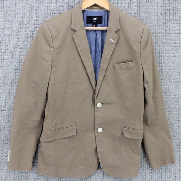 H&M Blazer Jacket Mens Brown Two Button Front Slim Fit Casual Lined Size 38R - Picture 1 of 12